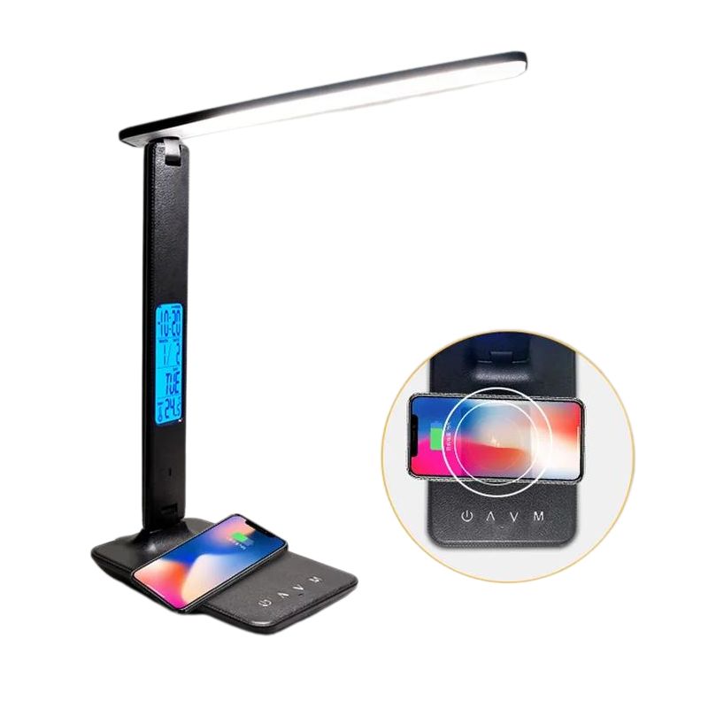 LuxCharge Pro: 10W QI Wireless Charging LED Desk Lamp with Calendar