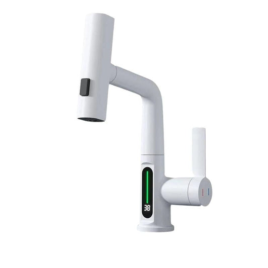 CascadeSmart White Waterfall Digital Display Kitchen Faucet with Hot/Cold Mixer