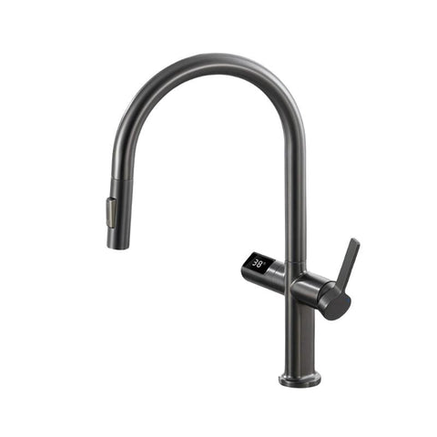 PrecisionLux - Smart Brass Kitchen Faucet with Digital Display and Dual-Temperature Single Handle