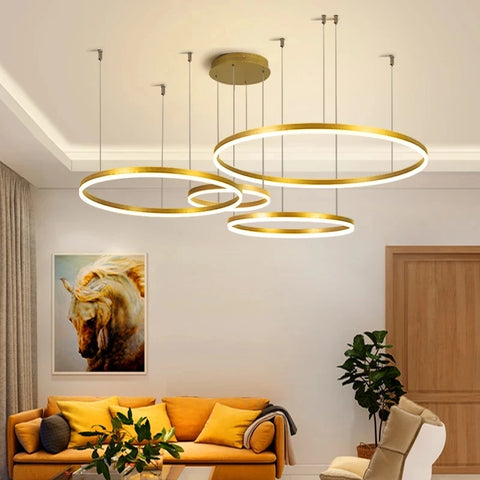 LustraLuxe: Modern LED Ceiling Chandelier with Brushed Rings