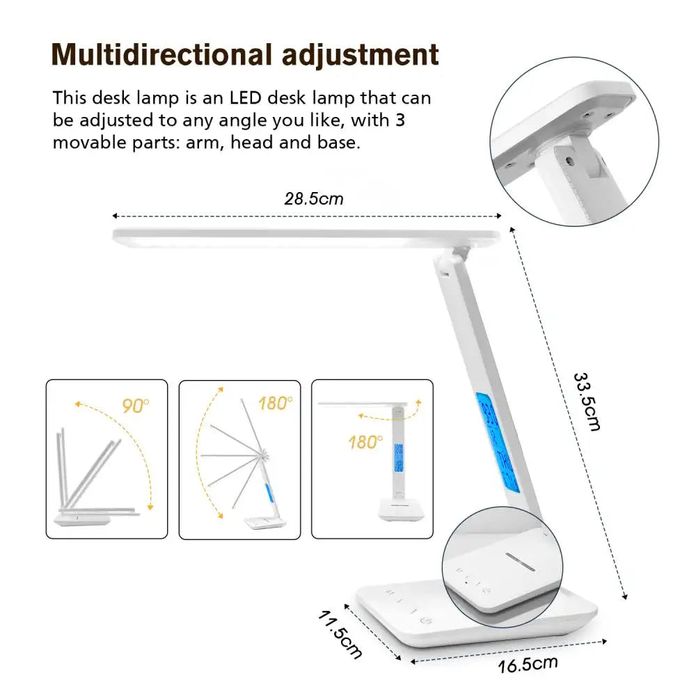 LuxCharge Pro: 10W QI Wireless Charging LED Desk Lamp with Calendar