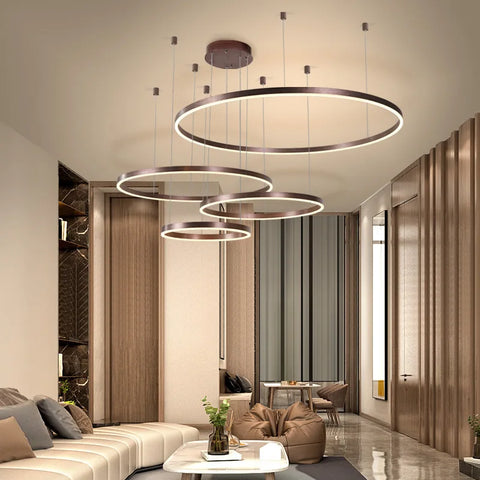 LustraLuxe: Modern LED Ceiling Chandelier with Brushed Rings