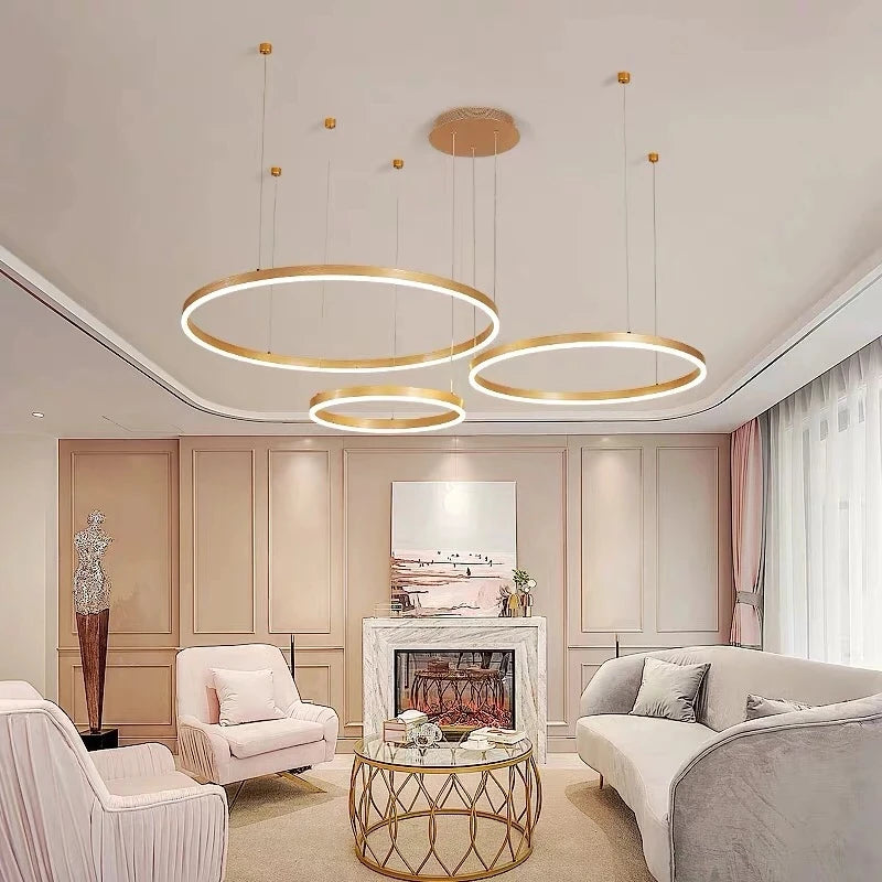 LustraLuxe: Modern LED Ceiling Chandelier with Brushed Rings