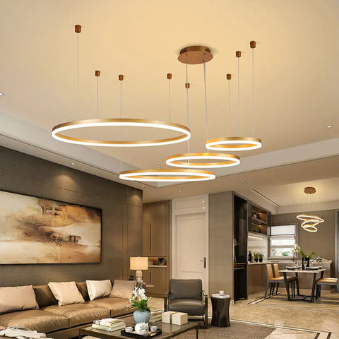 LustraLuxe: Modern LED Ceiling Chandelier with Brushed Rings
