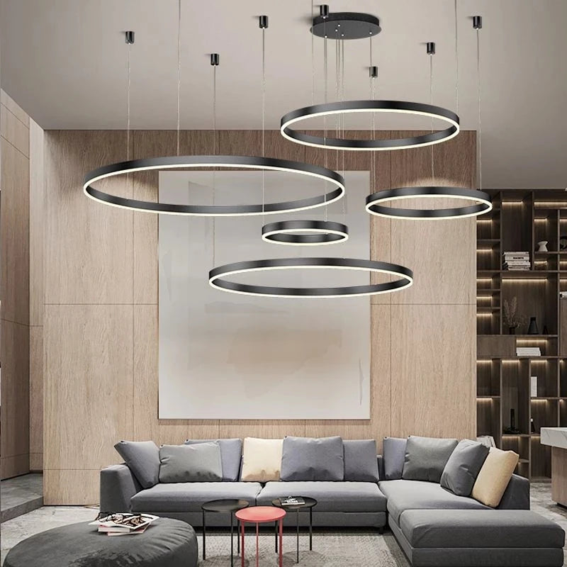 LustraLuxe: Modern LED Ceiling Chandelier with Brushed Rings