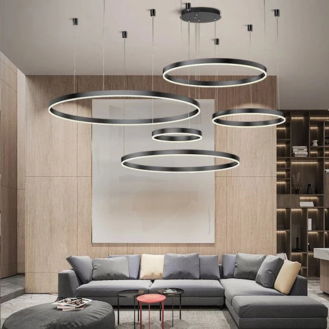 LustraLuxe: Modern LED Ceiling Chandelier with Brushed Rings