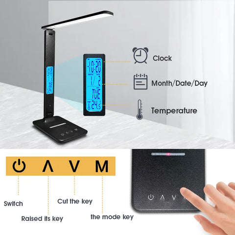 LuxCharge Pro: 10W QI Wireless Charging LED Desk Lamp with Calendar