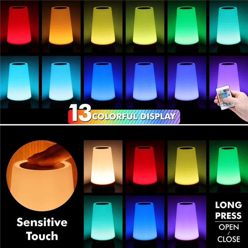 LumiGlow Spectrum: 13-Color Changing RGB Night Light with Remote Control and Touch Dimming