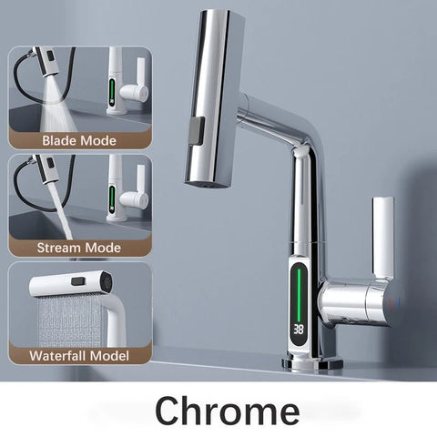 CascadeSmart White Waterfall Digital Display Kitchen Faucet with Hot/Cold Mixer