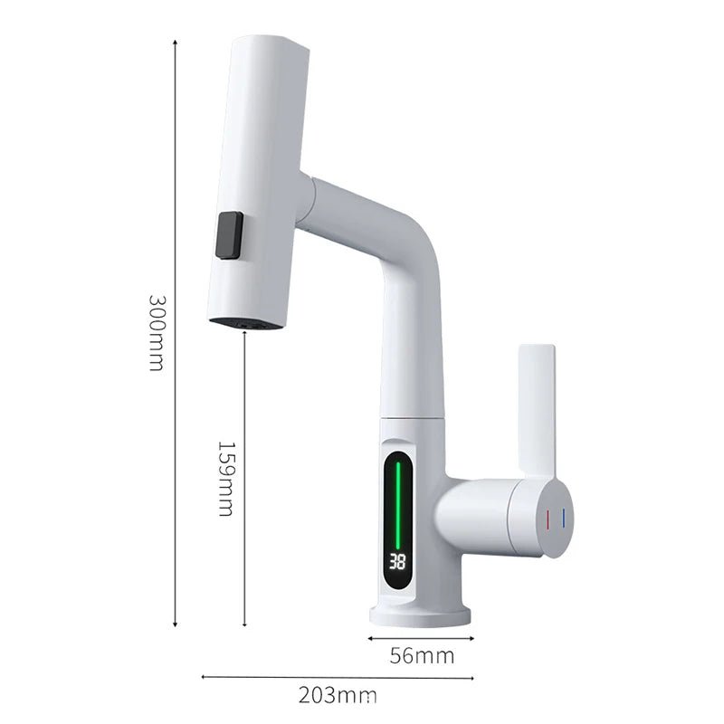 CascadeSmart White Waterfall Digital Display Kitchen Faucet with Hot/Cold Mixer