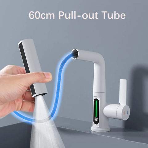 CascadeSmart White Waterfall Digital Display Kitchen Faucet with Hot/Cold Mixer