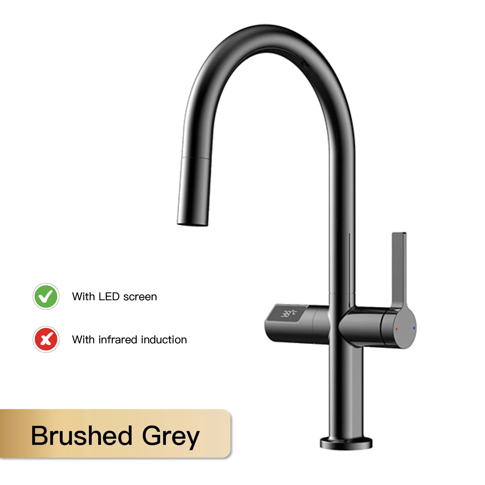 PrecisionLux - Smart Brass Kitchen Faucet with Digital Display and Dual-Temperature Single Handle