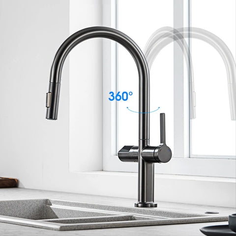 PrecisionLux - Smart Brass Kitchen Faucet with Digital Display and Dual-Temperature Single Handle