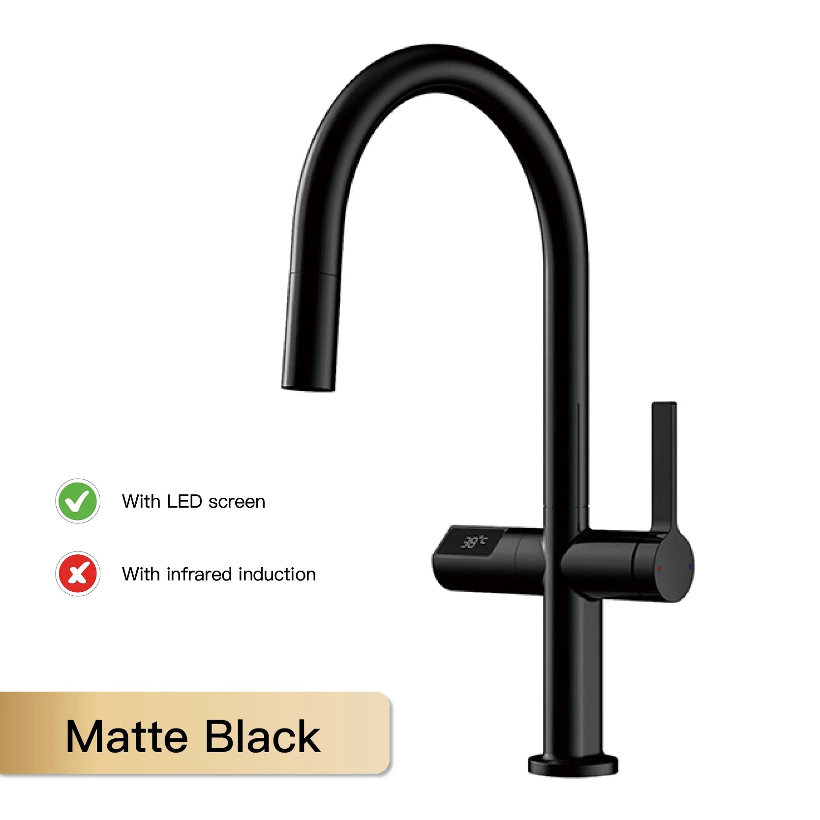 PrecisionLux - Smart Brass Kitchen Faucet with Digital Display and Dual-Temperature Single Handle