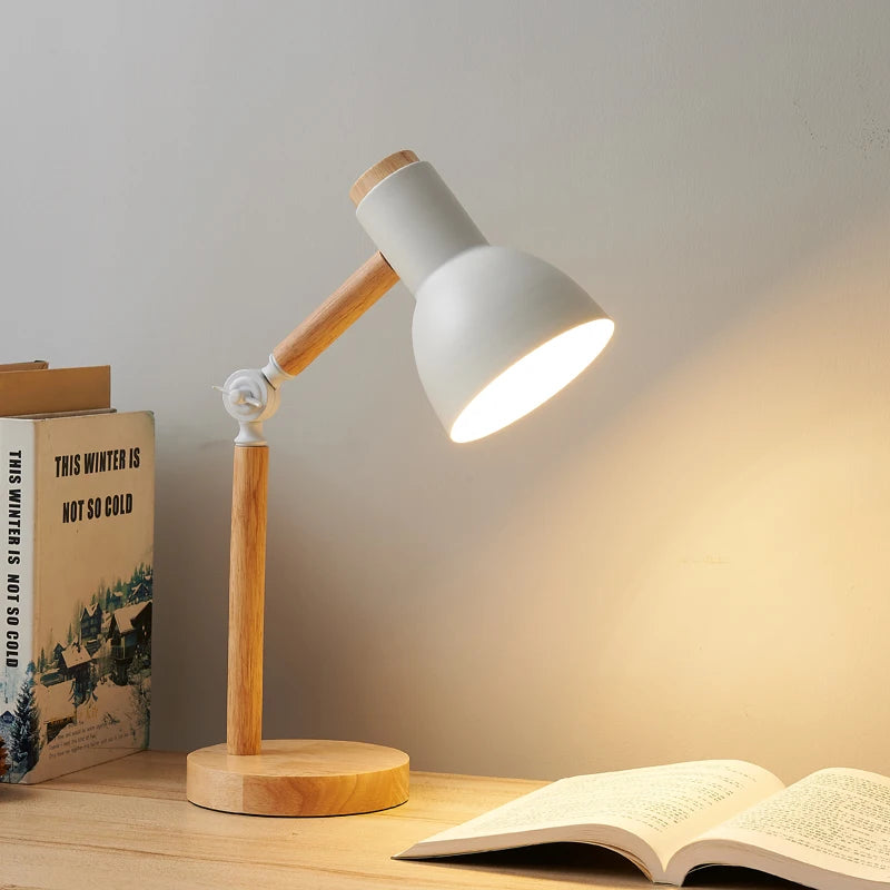 NordicGlow: Creative Wooden LED Table Lamp with Adjustable Head