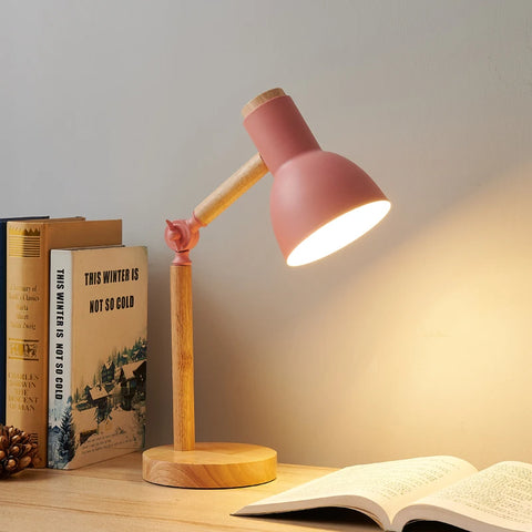 NordicGlow: Creative Wooden LED Table Lamp with Adjustable Head