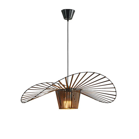 NordicArtistry: Designer Straw Hat LED Chandelier - Retro Elegance for High-End Bedroom and Dining Room Decor