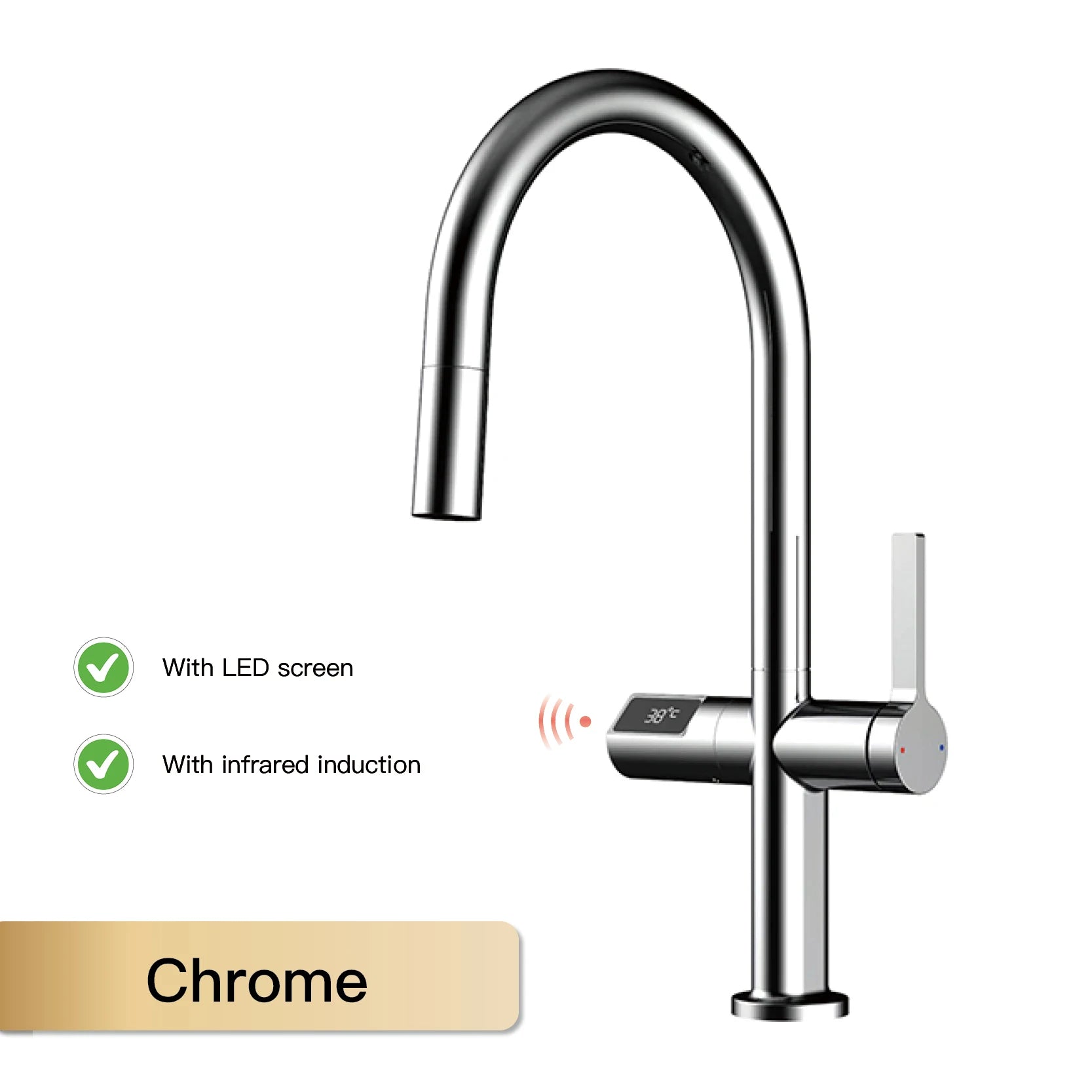 PrecisionLux - Smart Brass Kitchen Faucet with Digital Display and Dual-Temperature Single Handle