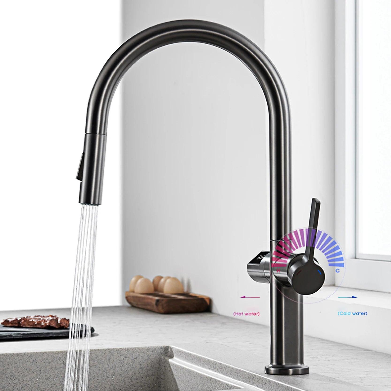 PrecisionLux - Smart Brass Kitchen Faucet with Digital Display and Dual-Temperature Single Handle