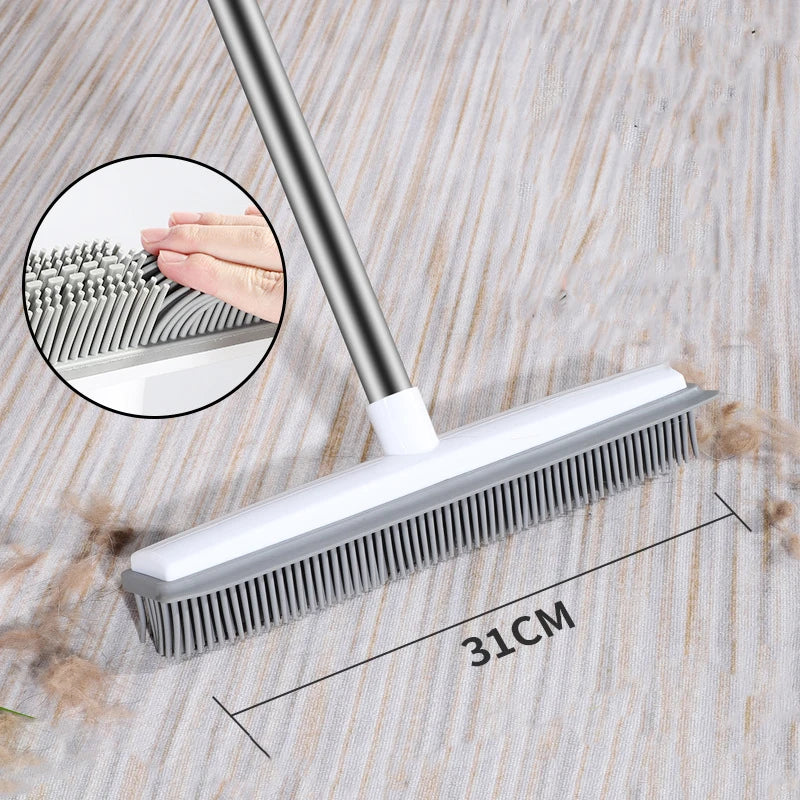 48310526542170PetHair Master: Rubber Broom Carpet Rake with Squeegee and Long Handle - Scratch-Free Fur Remover for Carpets and Hardwood Floors