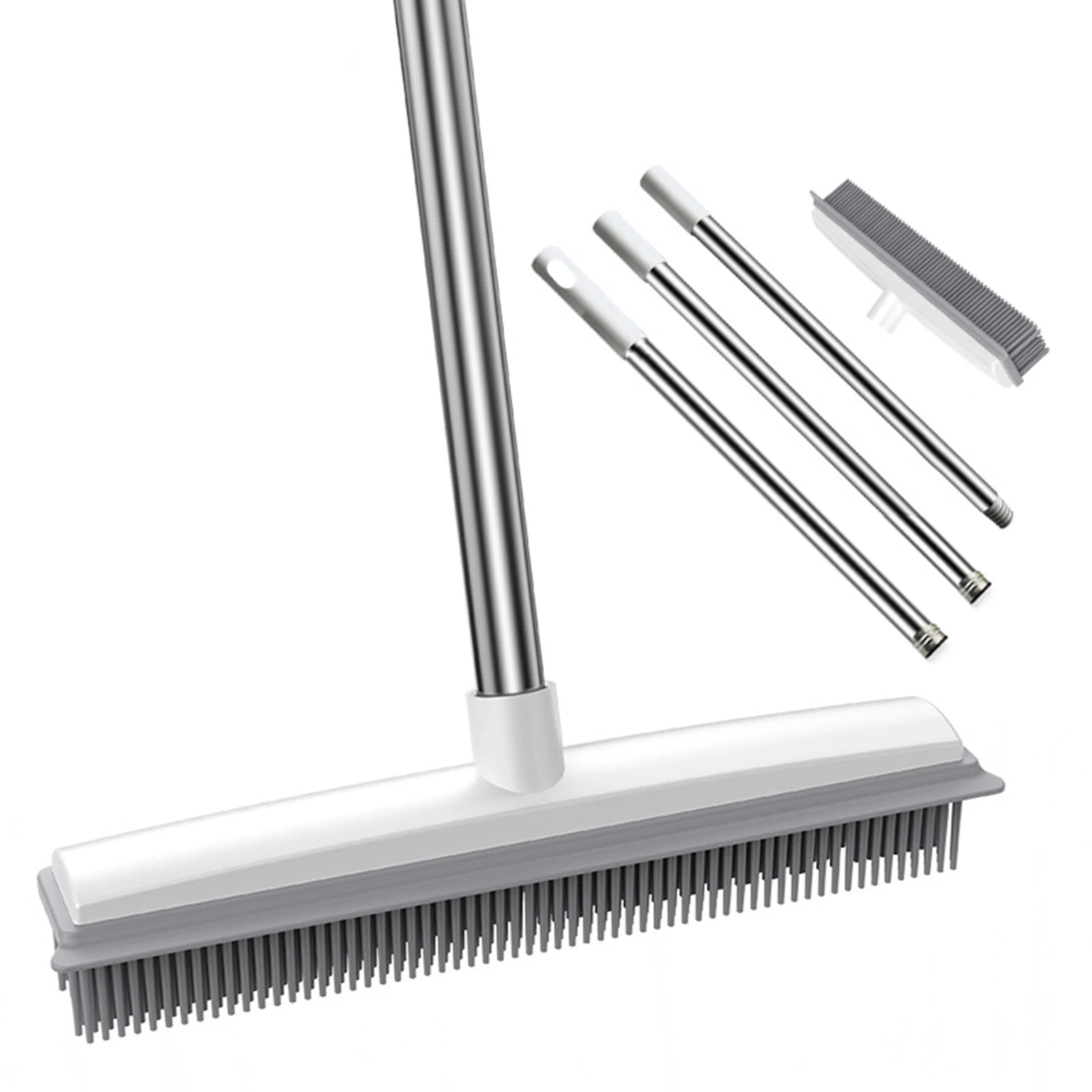 PetHair Master: Rubber Broom Carpet Rake with Squeegee and Long Handle - Scratch-Free Fur Remover for Carpets and Hardwood Floors