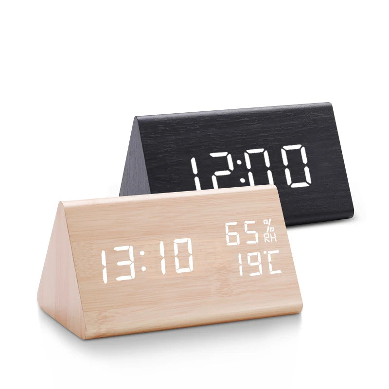 EchoWood Elite: LED Digital Wooden Alarm Clock