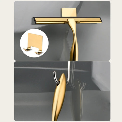 GoldShine Elite: Stainless Steel Window Cleaning Tool with Gold Finish and Silicone Brush - Perfect for Bathrooms, Kitchens, and Cars