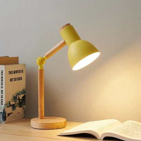 NordicGlow: Creative Wooden LED Table Lamp with Adjustable Head