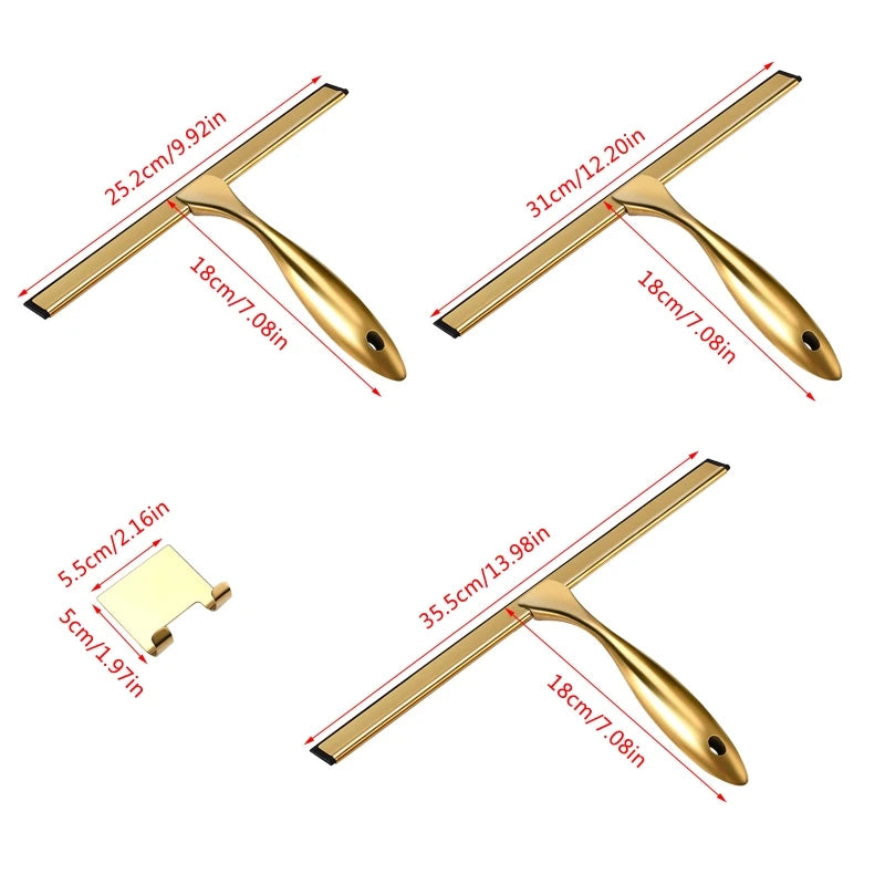 GoldShine Elite: Stainless Steel Window Cleaning Tool with Gold Finish and Silicone Brush - Perfect for Bathrooms, Kitchens, and Cars