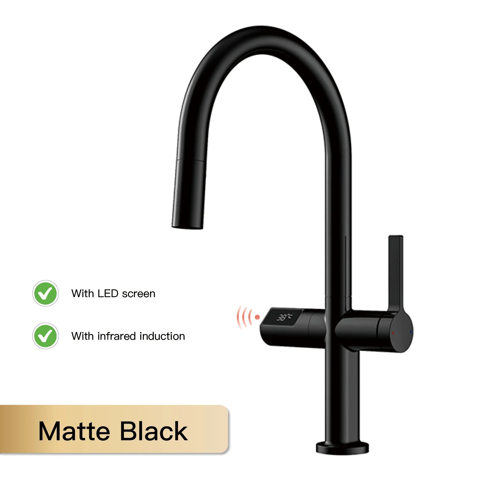 PrecisionLux - Smart Brass Kitchen Faucet with Digital Display and Dual-Temperature Single Handle