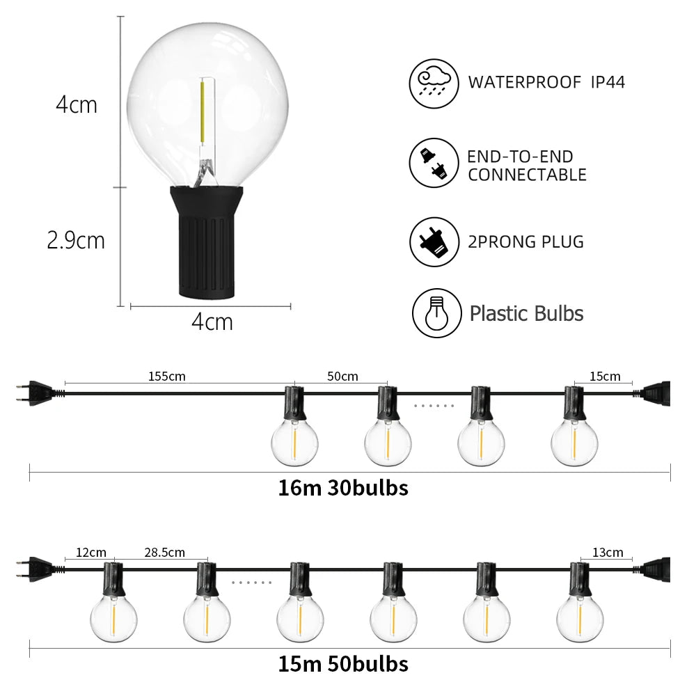 StarGlow G40: Vintage LED Globe String Lights