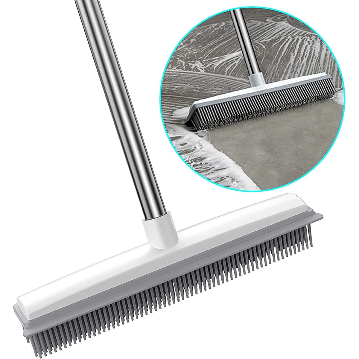 PetHair Master: Rubber Broom Carpet Rake with Squeegee and Long Handle - Scratch-Free Fur Remover for Carpets and Hardwood Floors