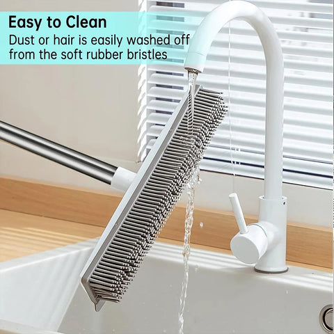 PetHair Master: Rubber Broom Carpet Rake with Squeegee and Long Handle - Scratch-Free Fur Remover for Carpets and Hardwood Floors